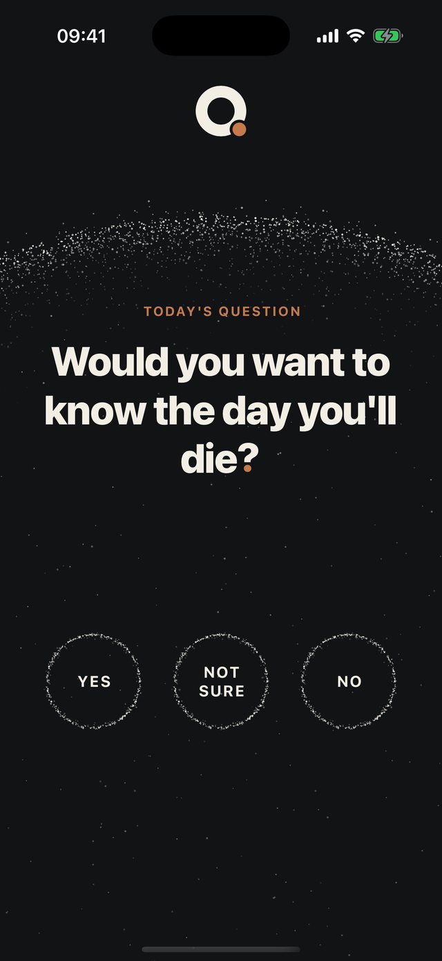 The app showing the day's question, with Yes, Not sure and No